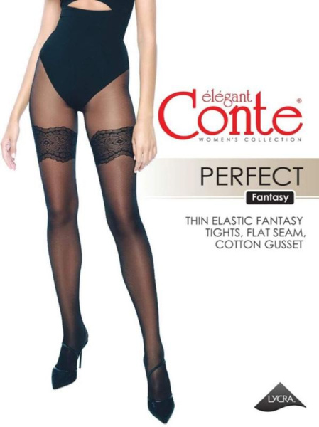 Колготки с имитацией ажурных чулок PERFECT, р.5, Nero Колготки с имитацией ажурных чулок PERFECT, р.5, Nero