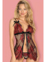 Комплект Obsessive Redessia babydoll Черно-красный