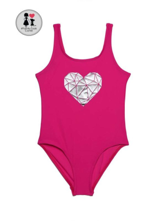 Слитный купальник с металлическим принтом MINI LOVE || Купальник дів. CE MINI LOVE, р.122,128-60, fucsia