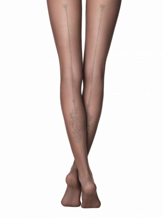 Колготки с имитацией шва из люрекса и блестящим узором PARTY LUX Lycra, р.4, Grafit